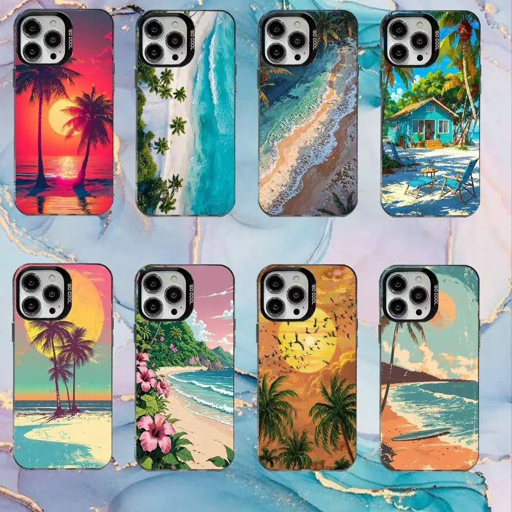 

Beach landscape Palm Trees Phone Case For iPhone17,16,15,14,13,12,11 Plus,Pro Max Black Candy Matte Shockproof Cover
