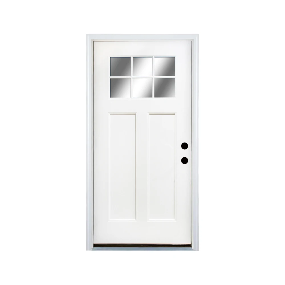 

Fiberglass Entry Door 36''x80'' w/Brickmould 4-9/16 Vinyl Frame,White Primed,Left Inswing,2-Panel Craftsman,6-Lite Low-E Glass