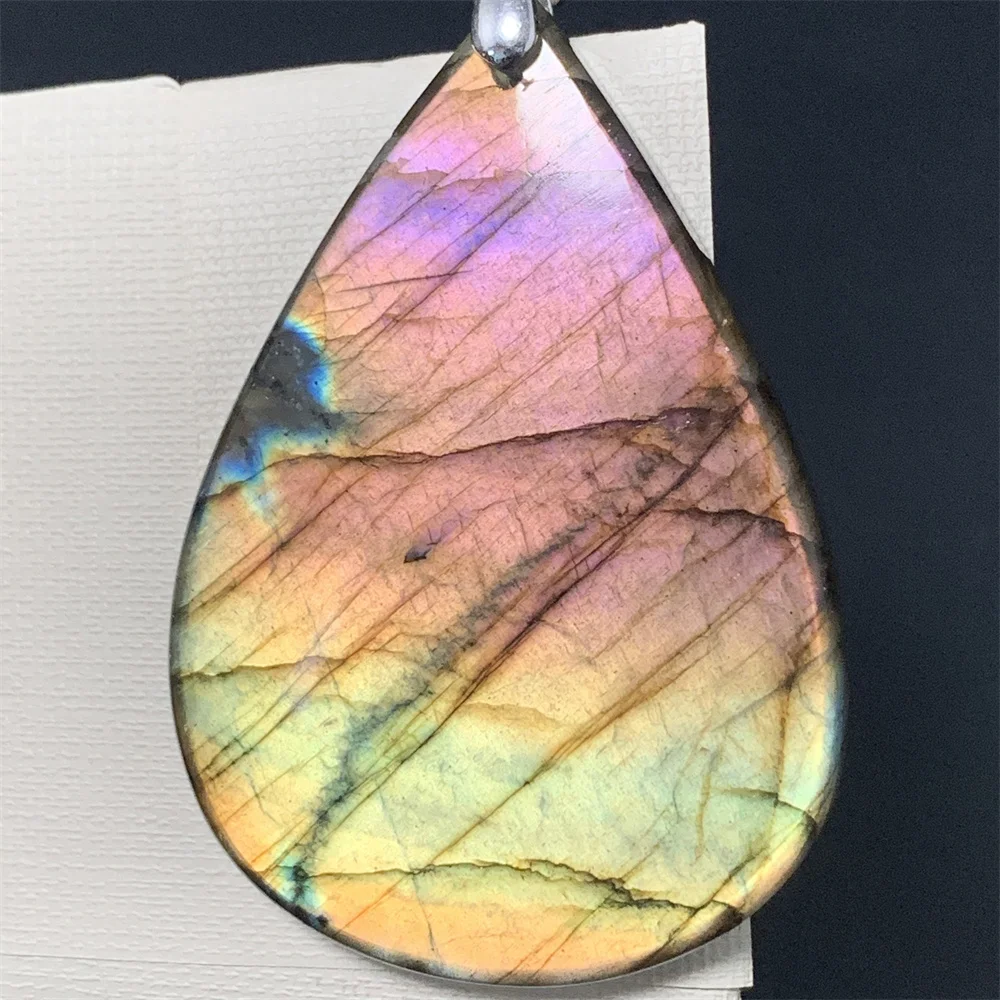 Uglyless Natural Stunning Rainbow Purple Light Labrador Stones Pendants Women Rectangle Colorful Labradorite Necklace Blue Light