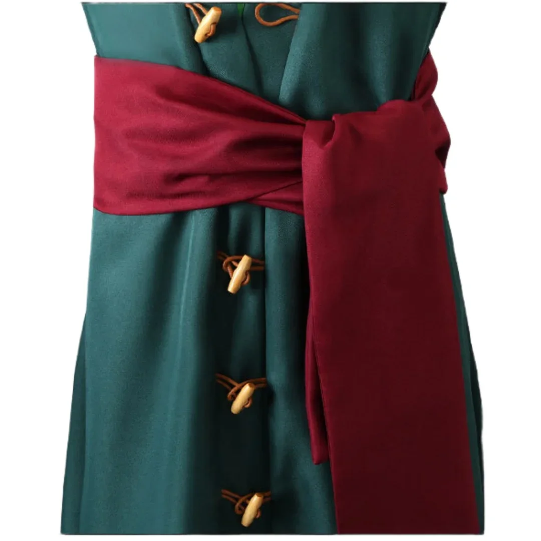 Costume de Samouraï avec Perruque Trempée pour Homme Adulte, Uniforme Vert, Vêtements d'Halloween