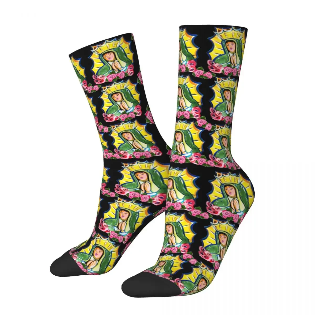 Hip-hop Women Men Saint Our Lady Of Guadalupe Crew Socks Vintage Pink Roses Merch Middle Tube Socks Super Soft Wonderful Gifts