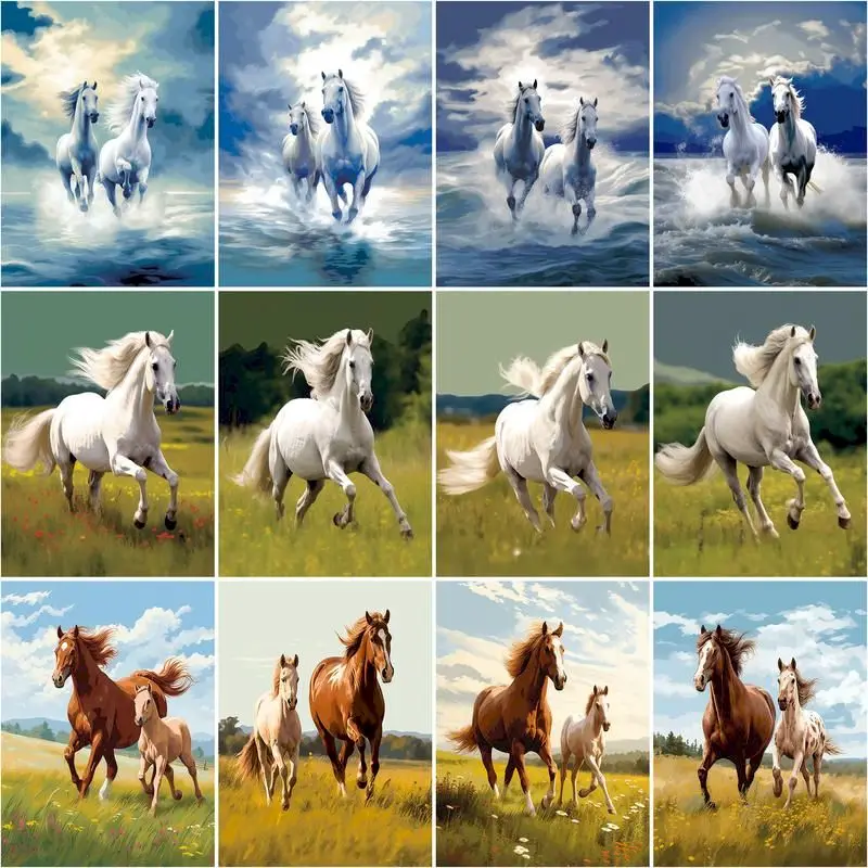 

CHENISTORY Picture By Number Horse Animal Kits For Adults Kids Handpainted Diy Frame Painting By Number Wall Art Home Decor