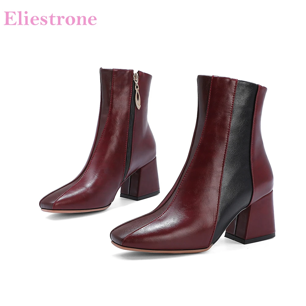 Hot Brand New Sexy Wine Red Black Women Ankle Boots Chunky Heels Lady Dress Shoes Plus Small Big Size 32 11 43 46 48