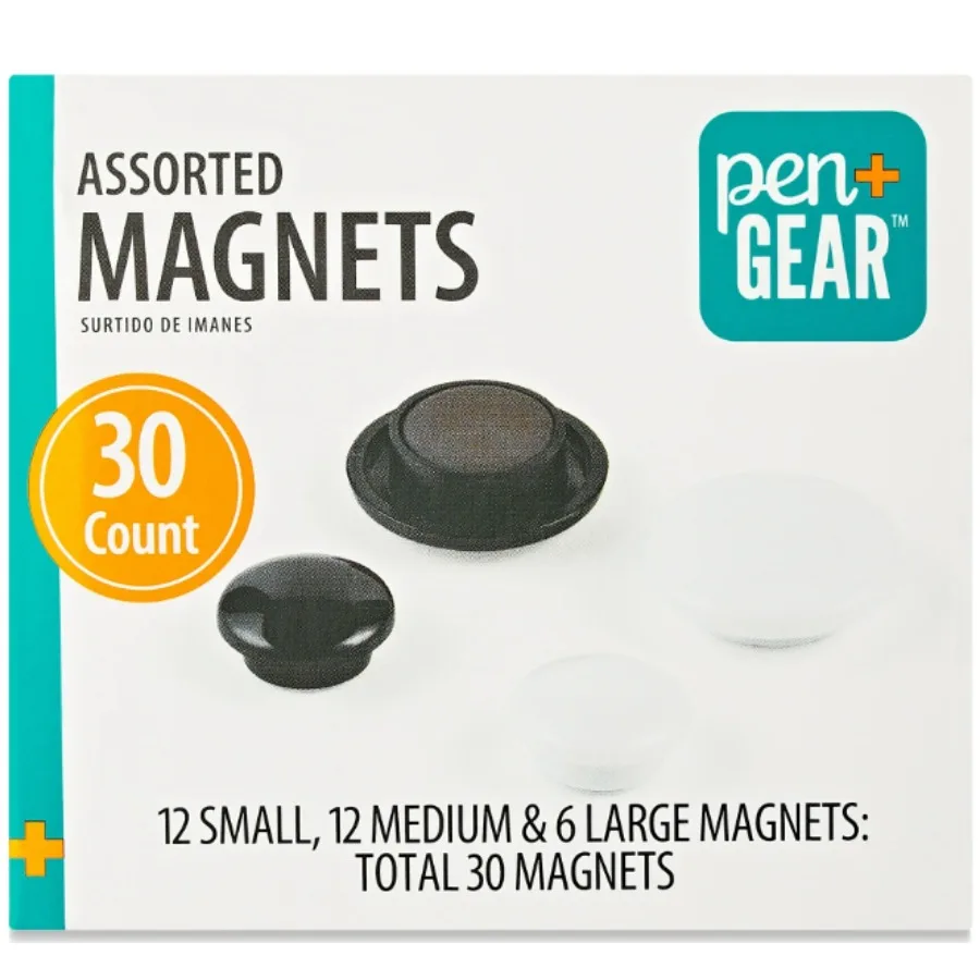 

Pen+Gear 30 Counts Round Plastic Covered Magnetic Buttons Refrigerator Whiteboard Magnets for School Office Home - Black and Wh