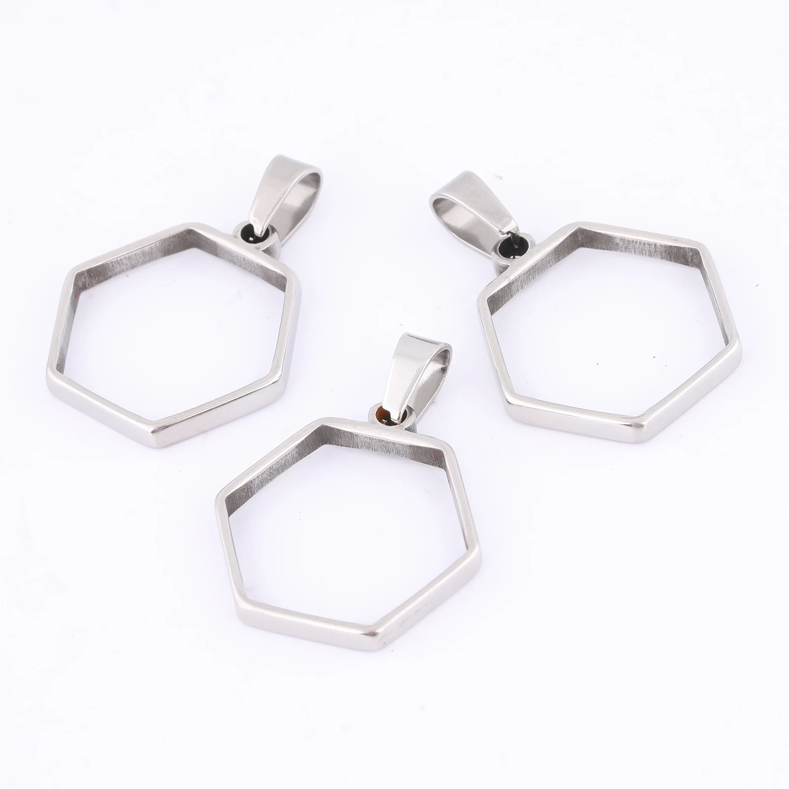 10pcs נירוסטה קסגון קסגון קסם diy חלול מסגרת תליון כסף חלול עבור עשיית תכשיטים שרף