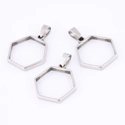 10pcs stainless steel open bezel hexagon charms diy hollow pendant frame blanks for resin jewelry making