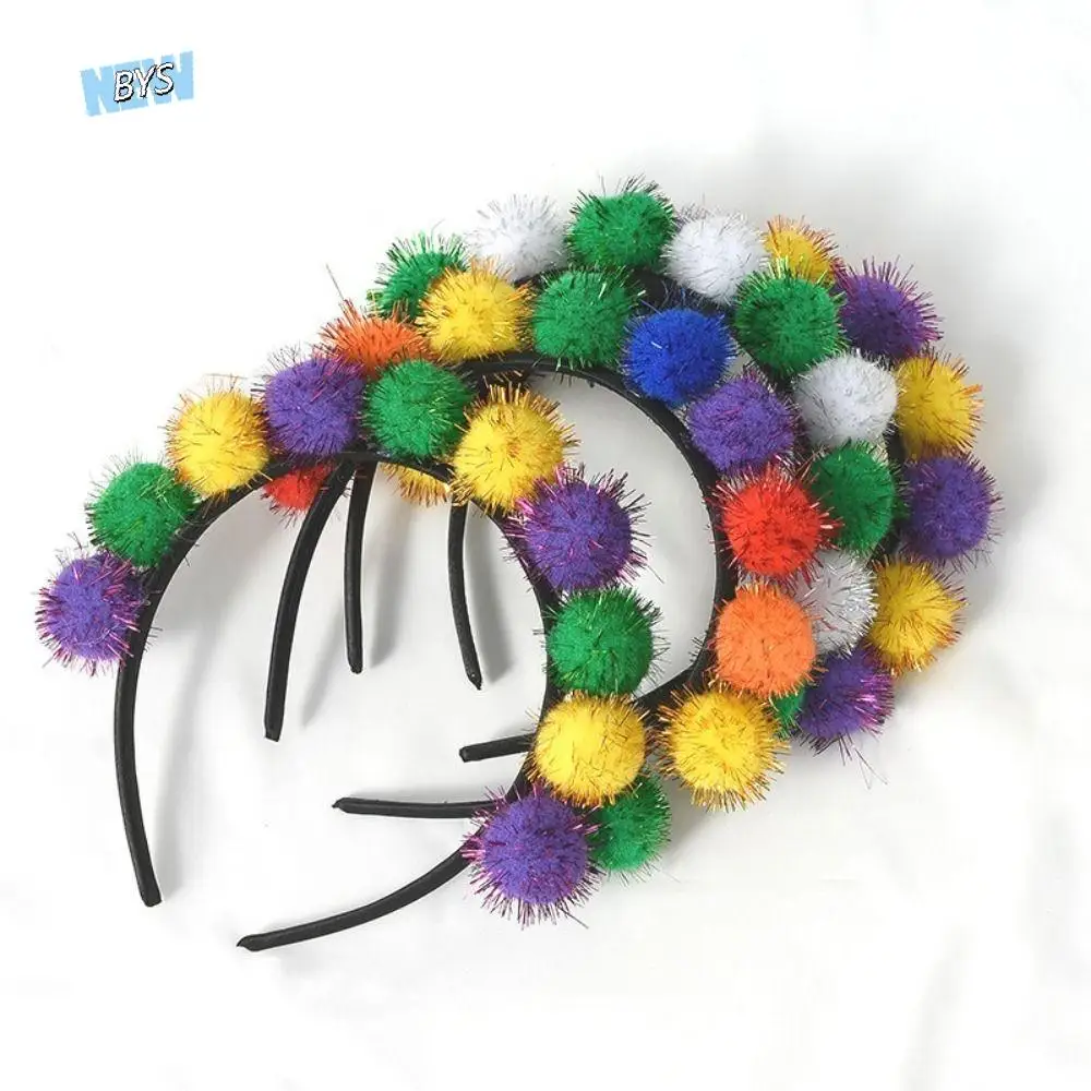

High Elastic Carnival Headbands Creative Party Props Mardi Gras Headdress Furry Ball Sequins Glitter Ball Hairbands Women