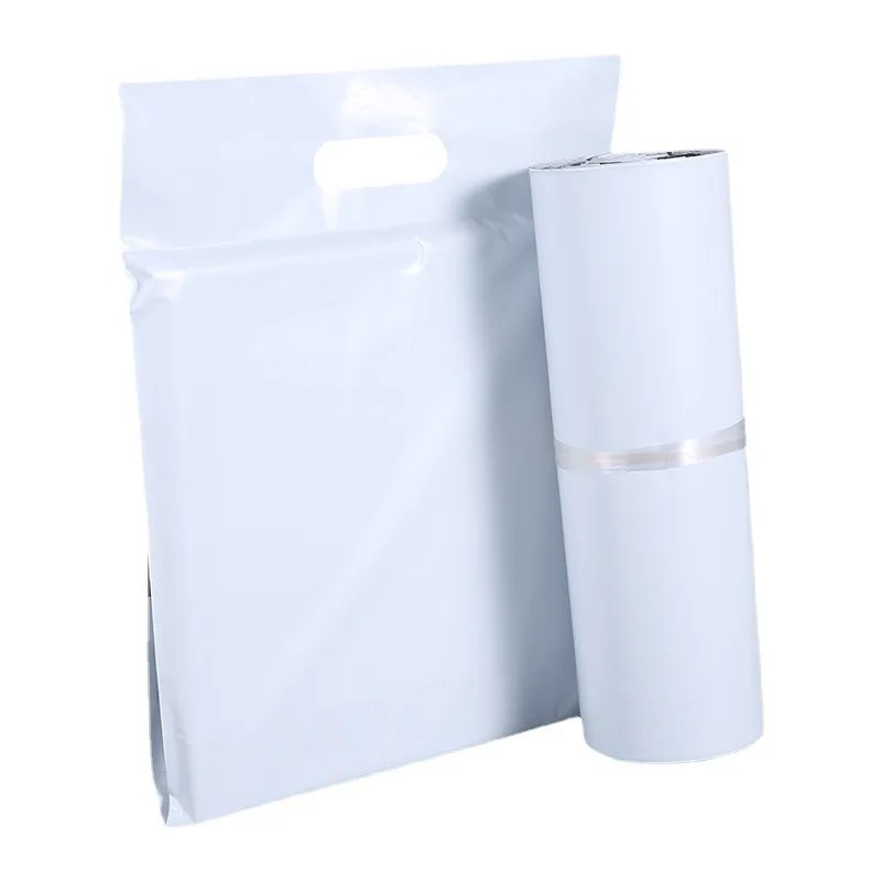 50Pcs Poly Mailing Bag with Handle Customize LOGO White Clothing Ecommerce Shipping Tote Bags Portable Envelope Courier Pouch