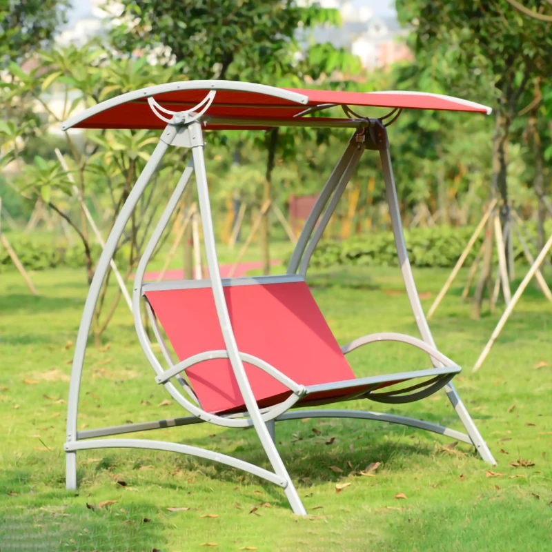 2 seats garden hanging swing chair aluminum iron frame with mesh backyard poolside hammock chair for outdoor indoor Khaki color