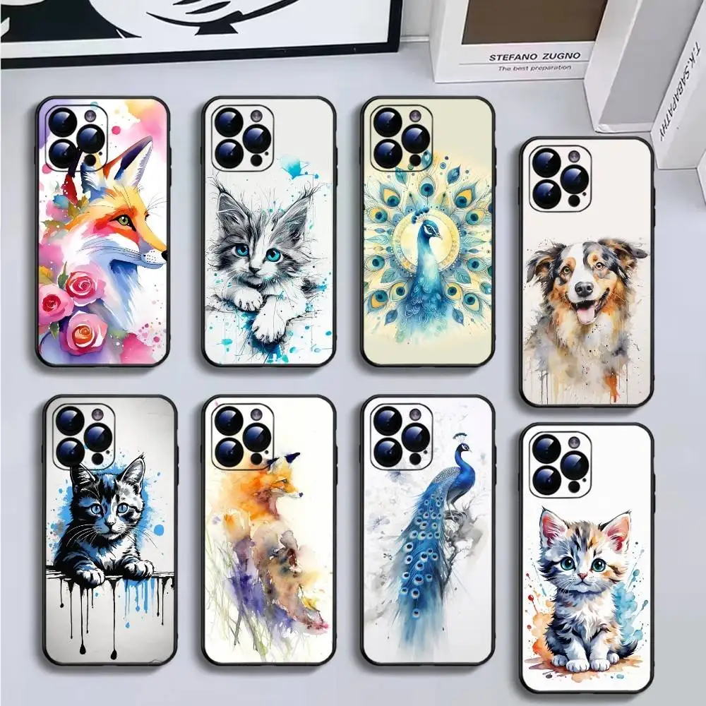 

YNDFCNB Animal painting Phone Case For iPhone17,16,15,14,13,12,11 Plus,Pro Max,Soft Black Cover