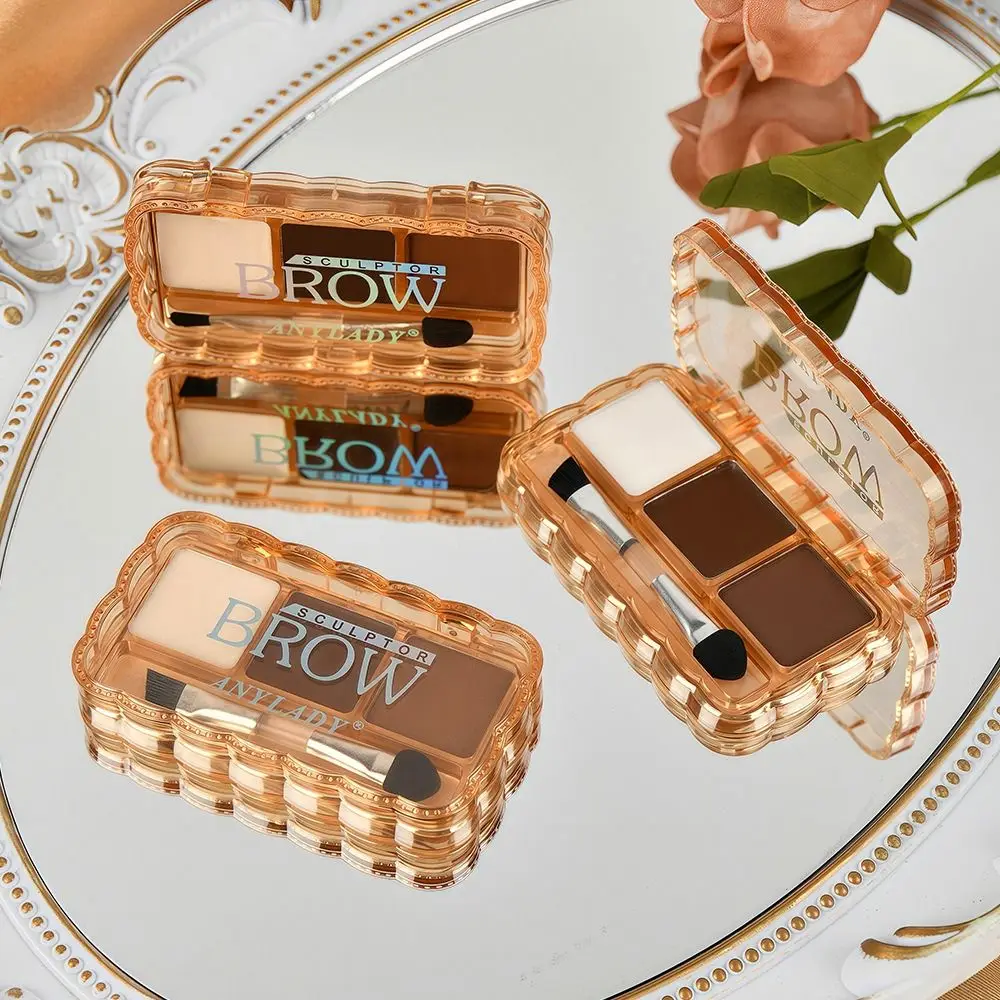 Long Lasting Eyebrow Powder Kit Waterproof 3 Colors Brow Tint with Brush Black Light Dark Brown Brow Filler Palette