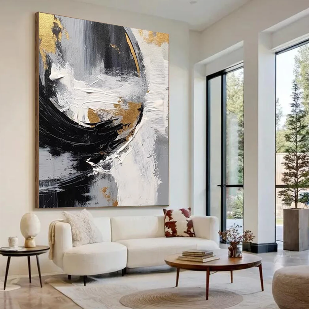Large-Scale Handmade Gold Foil Canvas Oil Painting Murals - Modern Home Decor Wall Art Hanging without Frames view 5