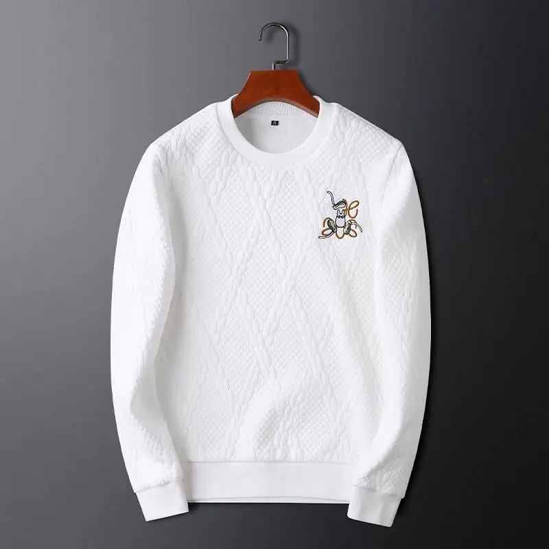 Men's Clothing Autumn and Winter Warm Sweatshirt Thickened Round Neck Trendy Brand Embroidered Sports Long-sleeved T-shirt Top