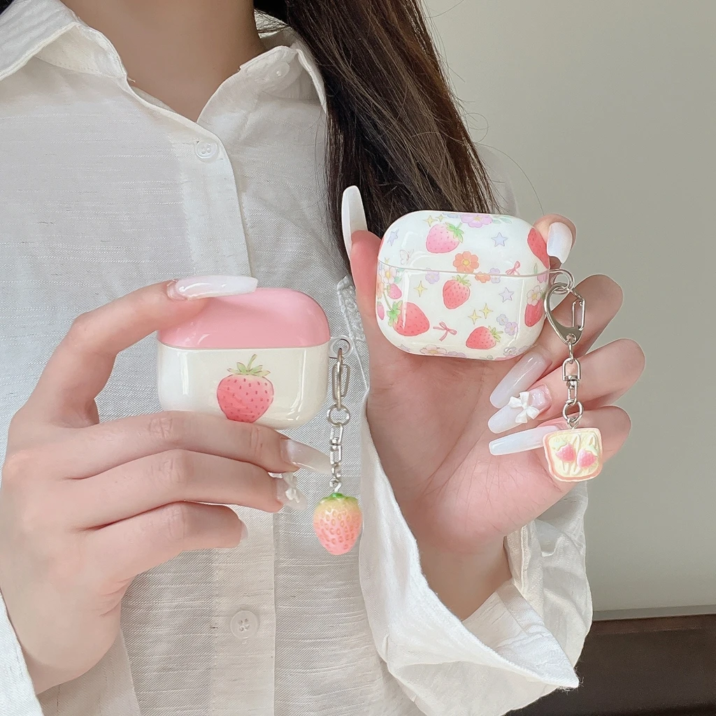 Fashion Sweet Style Strawberry Small Floral Star Bow Glossy Surface Earphones Protect Cover Case for AirPods 2 3 4 5 Pro2 Pro3