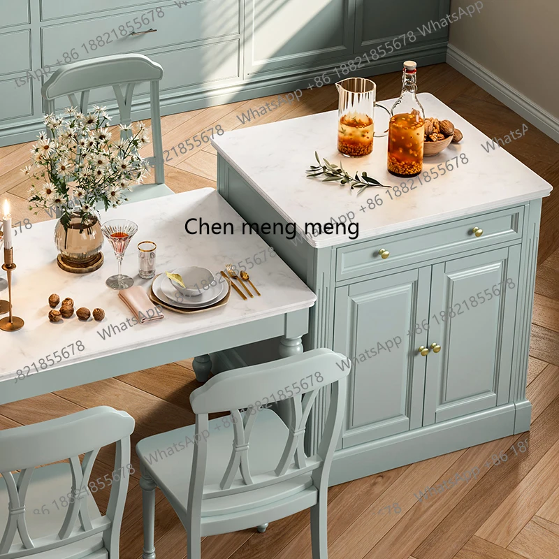 American solid wood dining table in marble locker separation small apartment French