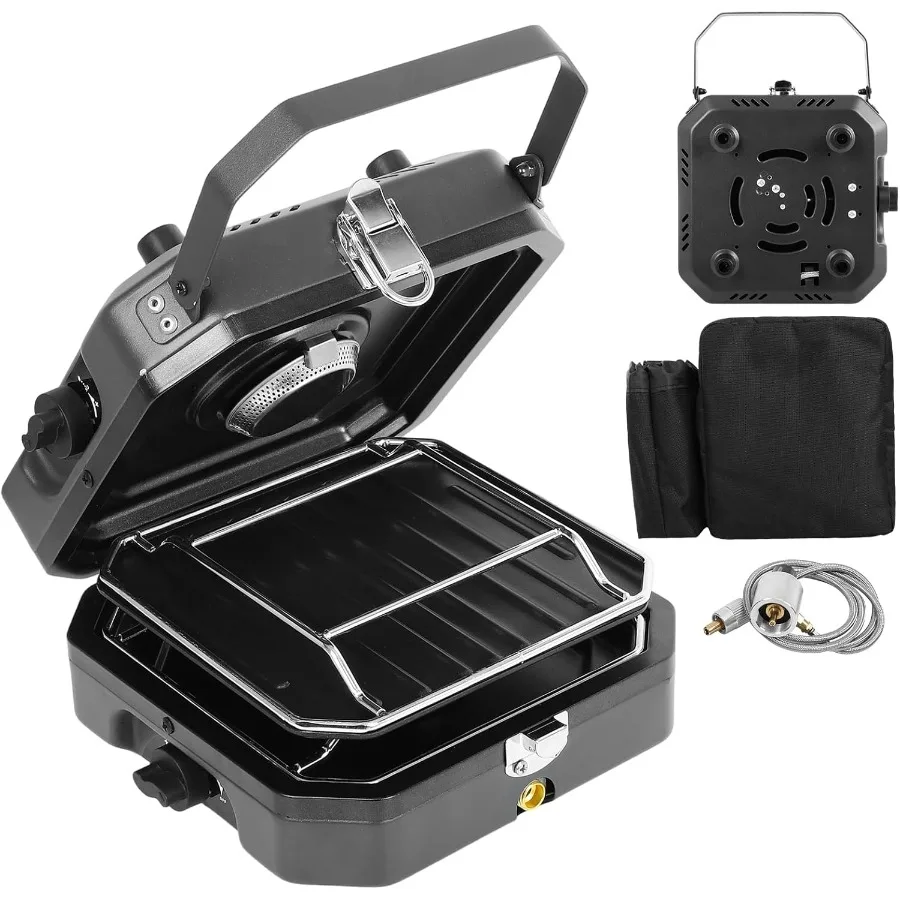 

Adjustable 2Burner Portable Propane Stove with 16000 BTU and Piezo Ignition for Camping Backyard BBQ Tailgating Includes Builti