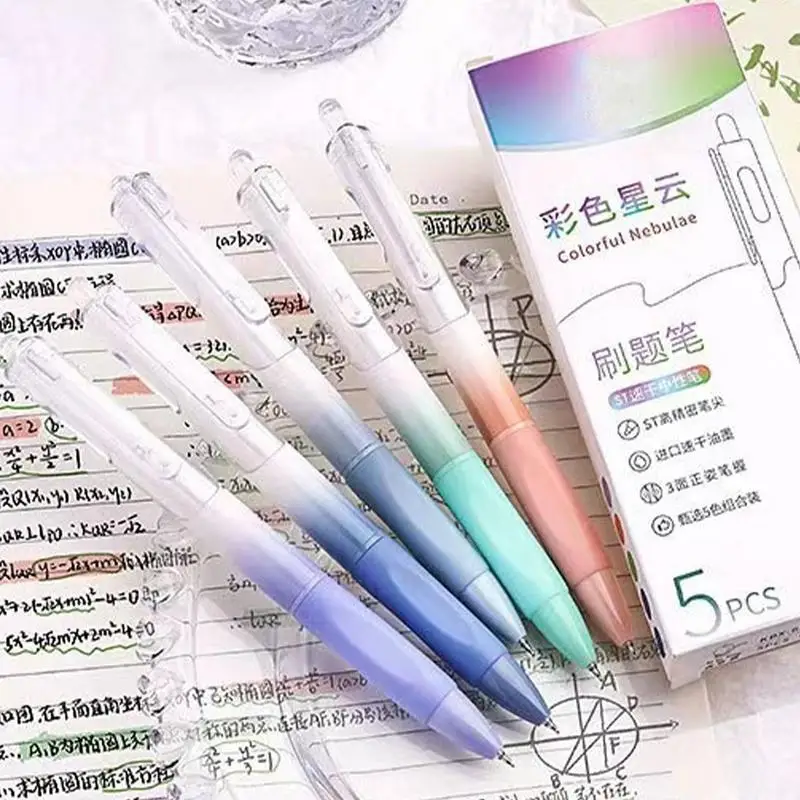 Aesthetic Pens Set 5pcs Quick Drying Smooth Writing Pens Examing Gel Pens Gradient Color Pens Shell Improve Writing Experience