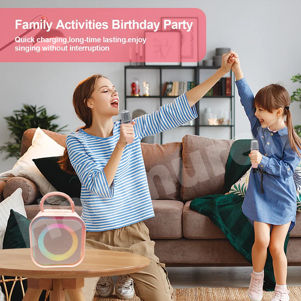 ماكينة كاريوكي صغيرة من Haomuren للأطفال والبنات محمولة الكل في واحد مكبر صوت كاريوكي بلوتوث مع ميكروفونين لهدايا ألعاب الحفلات المنزلية #3