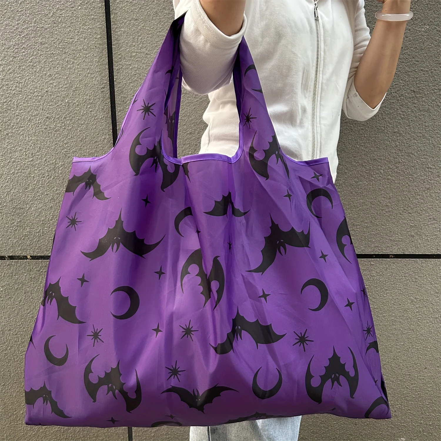 1 قطعة حقيبة تسوق قابلة للطي ذات سعة كبيرة، حقيبة حمل قوية من النايلون، حقيبة تخزين للسفر، حقيبة بقالة خفيفة الوزن