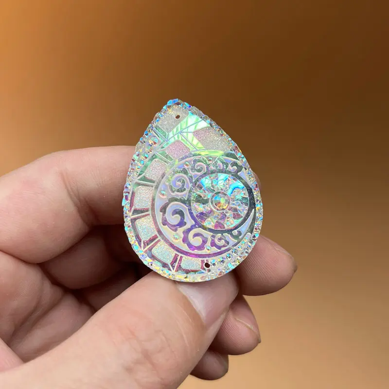New universe 30*40mm teardrop heart resin Gem Cabochon Flat back sewn rhinestone raw beaded earrings 6 pieces /lot