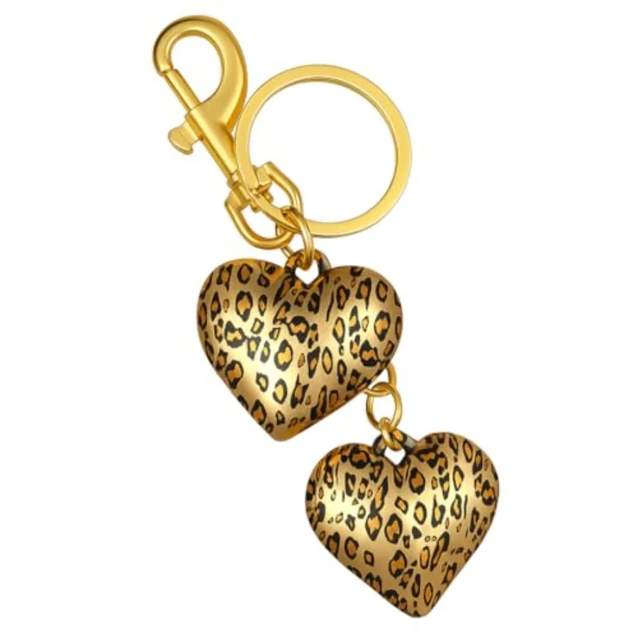 

Heart Leopard Keychain Valentines Keychains with Double Leopard Print Heart Charms, Bag Charms for Women, Cute Keychians for Gi