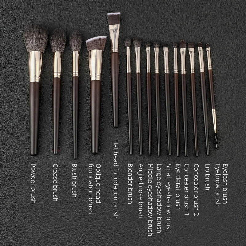 15 Piece Goat Hair Makeup Brush Set With Powder Shadow And Eyebrow Brushes In PU Bag For Professional And Home Use