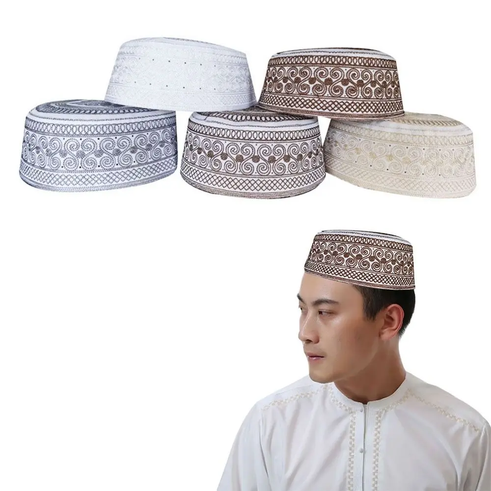 

Fashion Embroidery Muslim Hat Comfortable Saudi Arabian Prayer Hat Breathable Islam India Caps for Men