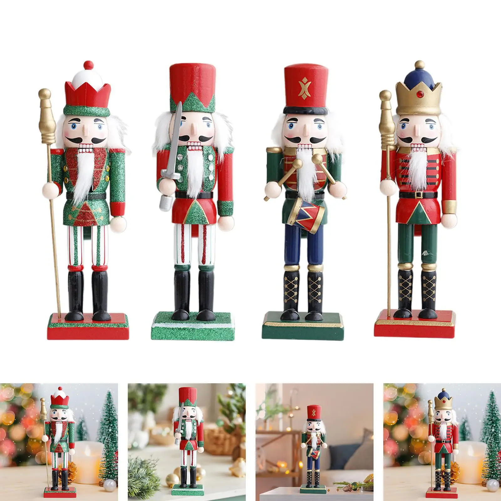 Nutcracker Figurine Christmas Decoration Tabletop Ornament Wooden Nutcracker for