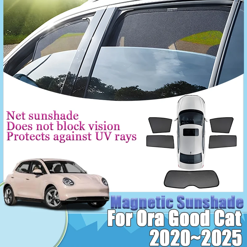 

For Ora Good Cat 2025 2020-2025 Funky Cat GWM Ora 03 Magnetic Mesh Sunshades Sun Pad Visor Tools Privacy Shading Car Accessories