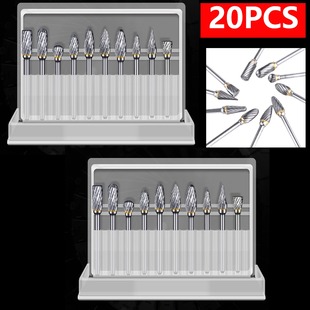 Forets en carbure de tungstène pour sculpture sur pierre et bois, 20 pièces, fraises rotatives pour sculpture, outils torsadés à Double coupe pour Dremel rotatif