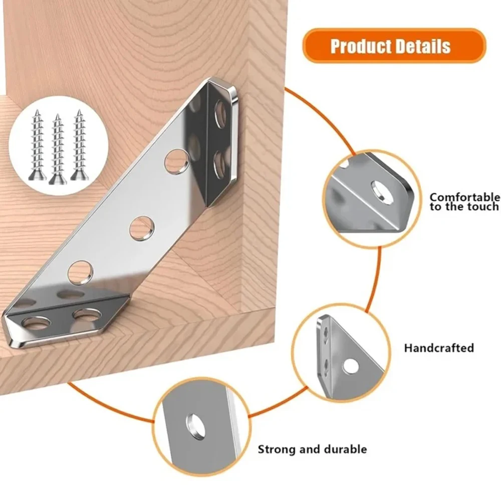 Connecteurs de meubles à support fixe à Angle droit de 90 degrés, Code d'angle épais en acier inoxydable, 10/20/40/50 pièces