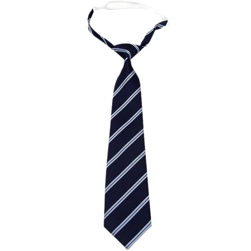 JK Lazy Ties Free Knot Striped Navy Necktie College Student Polyester Black Lazy-tie School Uniform Shirt Neckwear Unisex Cravat