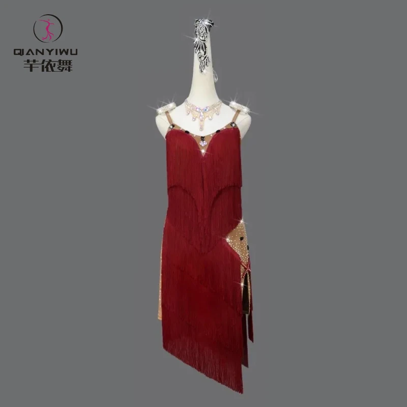 Tassel Dress Women Ballroom Latin Dance Practice Clothing 2024 New Costume Line Evening Women Stand Stage Party Suit kids Sports