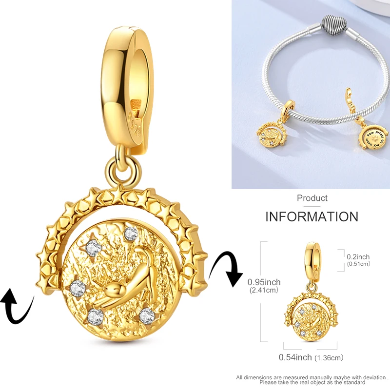 925 Sterling Silber Sonne Sternenhimmel Charms Serie Gold Sonne Sterne Mond Anhänger Passend für Armband DIY Schmuck Original Mode für Frauen – Detail 13