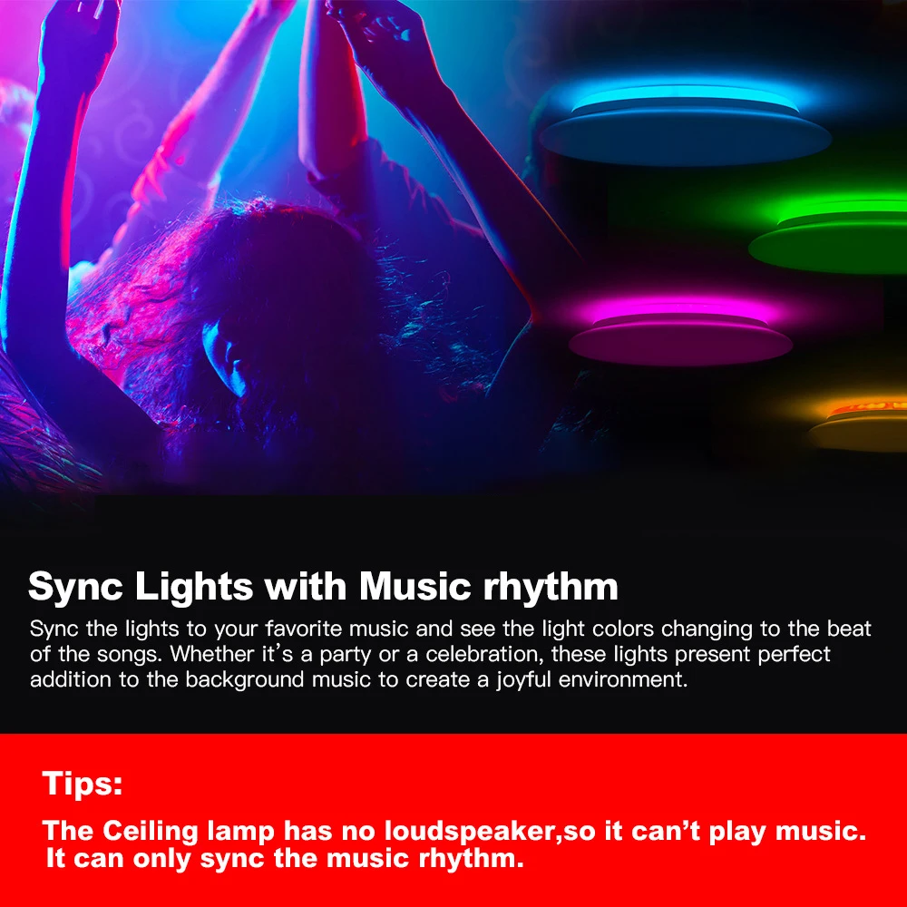 LED Smart WiFi Ceiling Light RGB Backlight 28W Compatible with Alexa Google Home Dimmable Music Sync for Living Room Bedroom