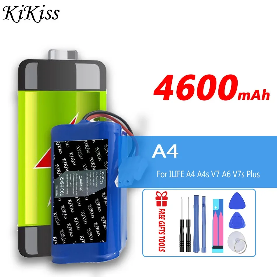 

KiKiss A 4 4600mAh Battery For ILIFE A4 A4s V7 A6 V7s Plus Robot Vacuum Cleaner ILife 4S 1P Full Capacity Batteria + Free Tools