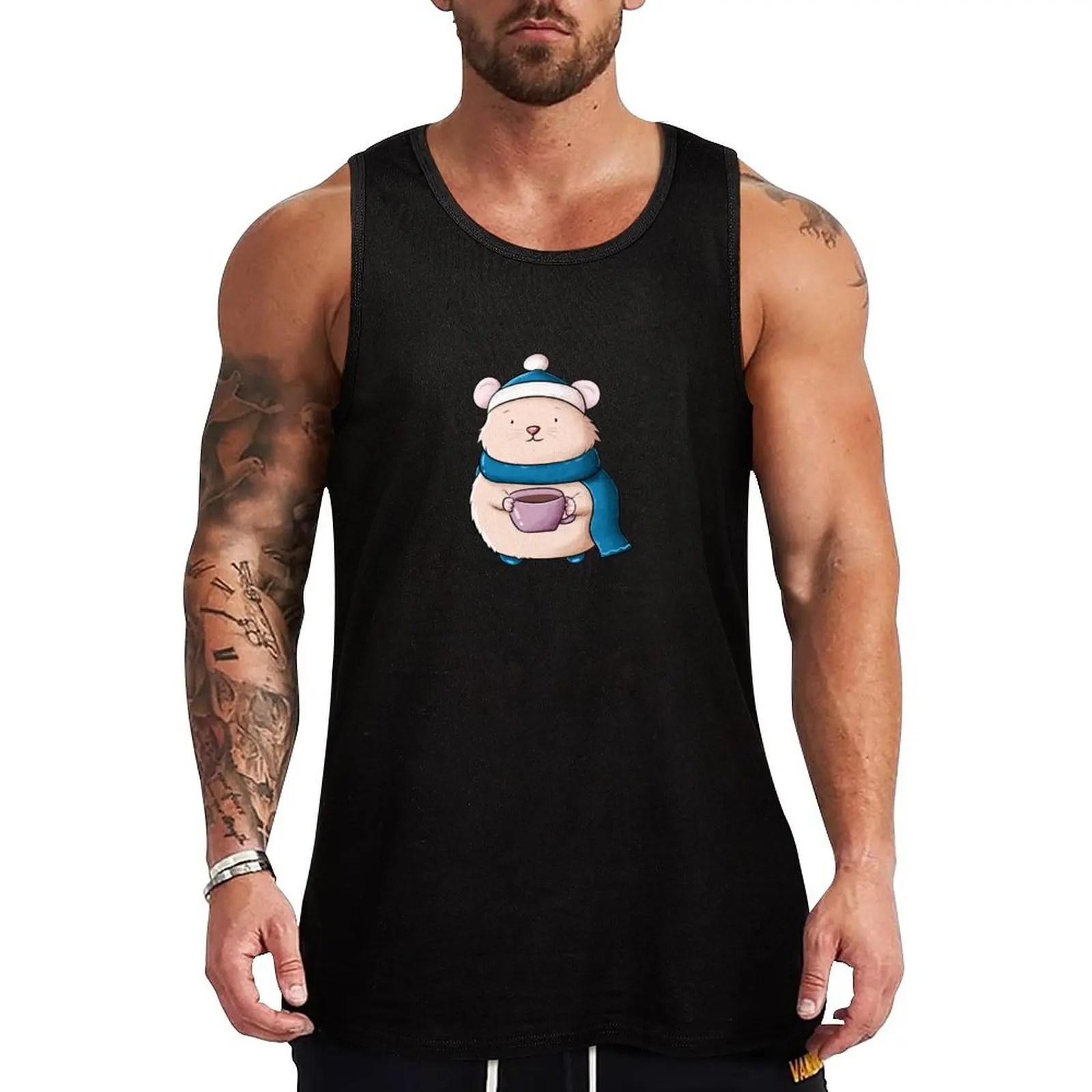 Cute hamster in winter Tank Top gym accessories man summer Men's tops