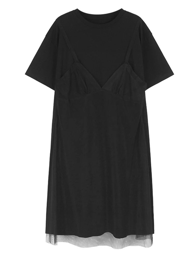 Robe mi-longue en maille pour femme, gris, noir, grande taille, col rond, manches courtes, mode, marée, printemps, été, nouveau