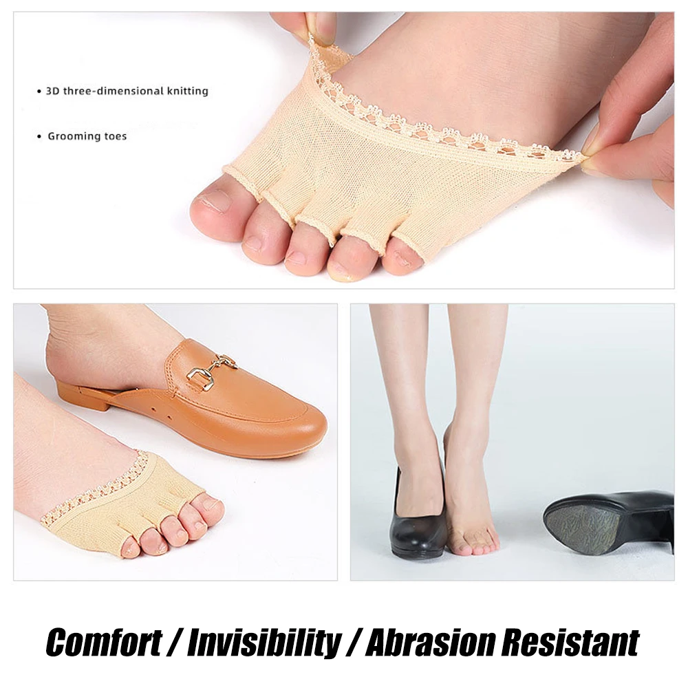 1 Pair Half Palm Breathable Non-Slip Sweat Absorbing Toe Separator Elasticity Five Finger Socks Pads Bunion Foot Care Insoles