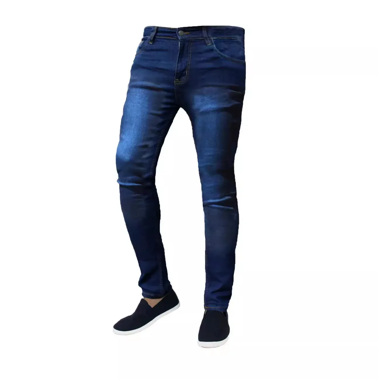 Men Jeans Long Pant Denim Pants Straight Trousers Pockets Slim Fit Solid High Waist Regular Simple Splice Casual Autumn