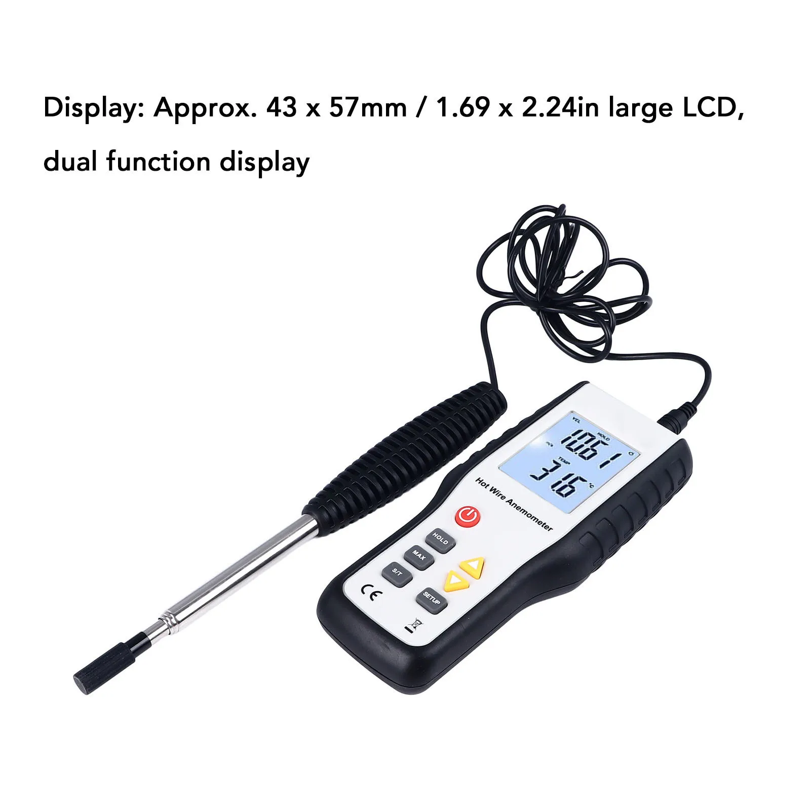 LCD Anemometer Thermal Anemometer LCD Display High Sensitivity Multifunctional Handheld Wind Speed Meter Temperature Meter