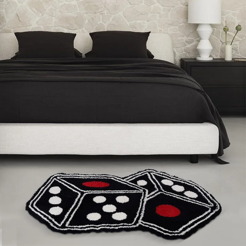 Creative Dice Pattern Faux Cashmere Bath Mat Soft Water Absorbing Non-slip Floor Mat Home Entryway Entrance Bedroom Decor Carpet