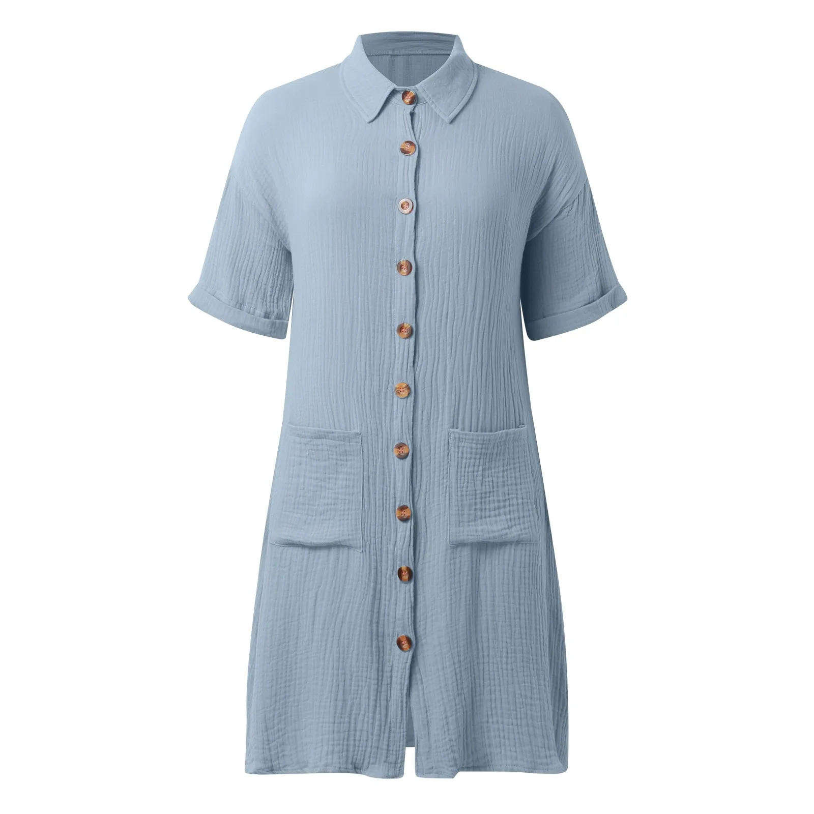 

Women Shirt Dress Mini Dress Cotton Linen Comfy Vintage Solid Color Button Down Short Sleeve Loose V-Neck Lapel Dresses Holiday