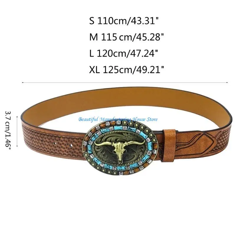 E56A العرقية نمط رجل حزام خصر مع الإغاثة الثور رئيس مشبك قابل للتعديل مشبك حزام خصر كل مباراة فساتين معطف حزام الخصر