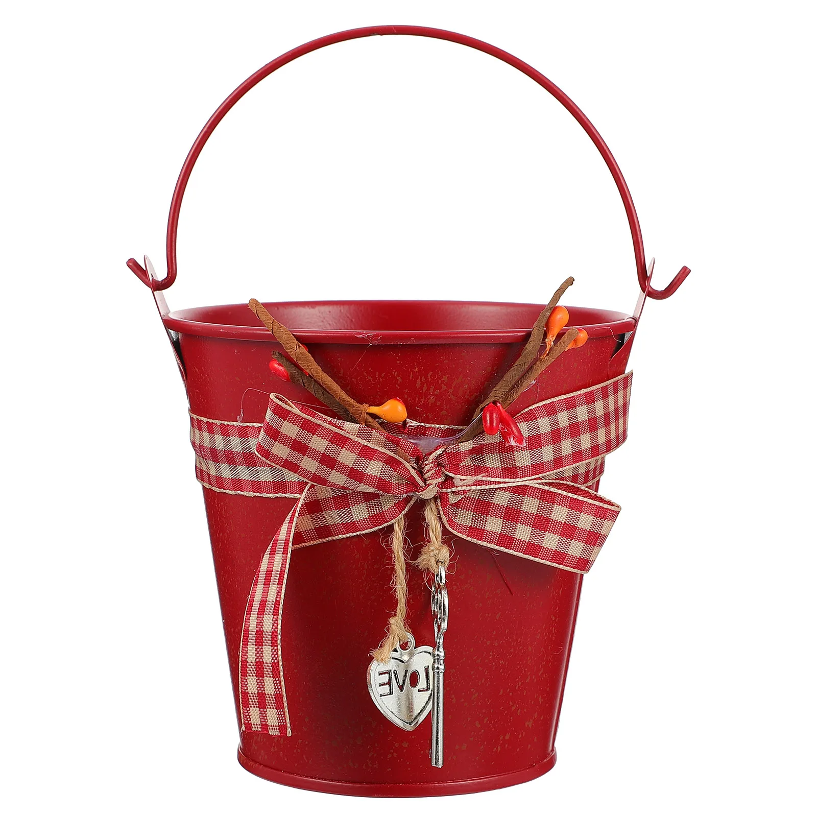 

Planter Floral Pot Flower Utensil Storage Barrel Home Decor Grid Arrangement Holder Wreath Decoration Red Cloth Iron