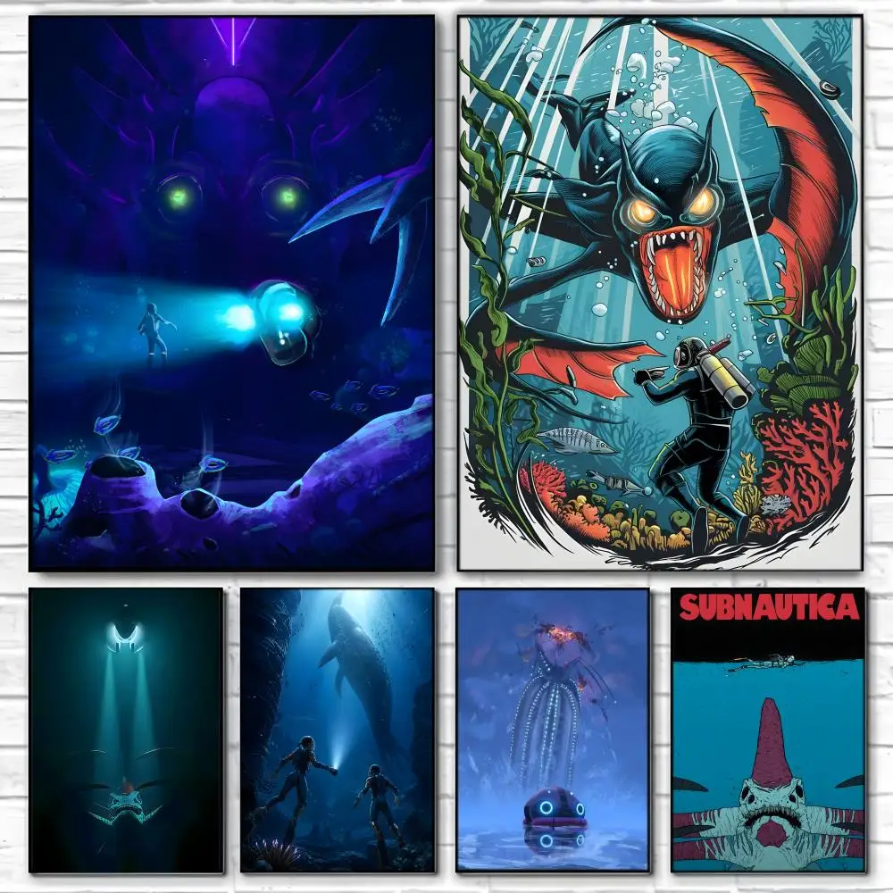 Open World Game S-Subnautica Poster  Self-adhesive Art Waterproof Paper Sticker Coffee House Bar Room Wall Decor