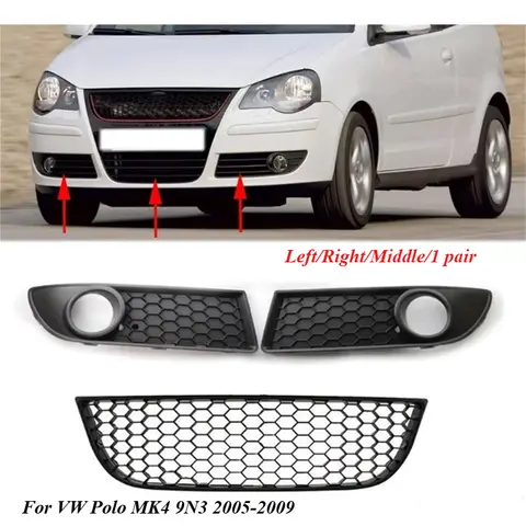 Front Lower Center Grille For VW Polo MK4 9N3 2005-2009 Facelift Front Bumper Fog Light Vent Grille Cover Frame 6Q0853677B