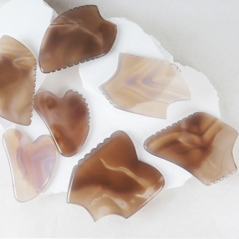 Various New Agate Face Massager Natural Carnelian Crystal Stone Gua Sha Tool Skin Care Sawtooth Neck Scraping Board