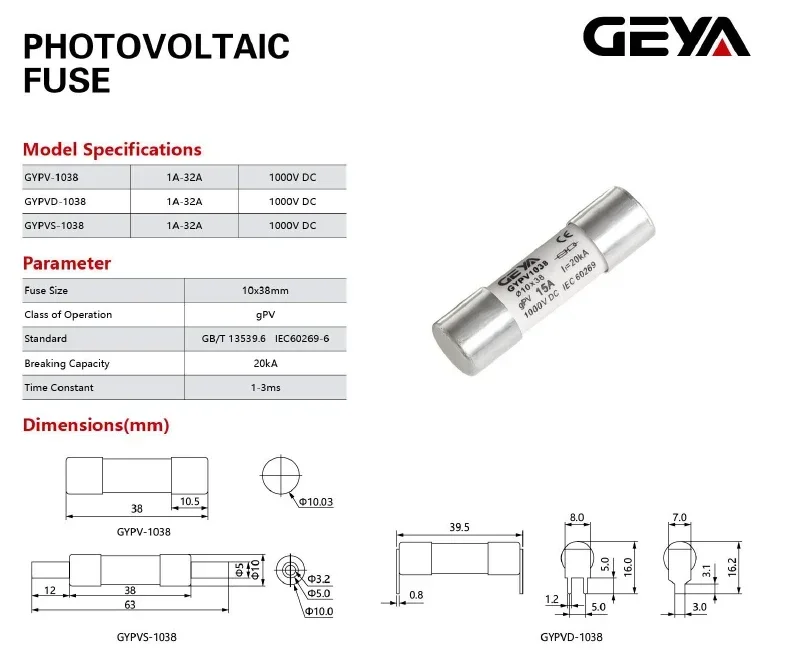 GEYA 1P Cầu Chì Giá Đỡ Có Đèn LED Indiactor 10*38Mm PV Cầu Chì Liên Kết Năng Lượng Mặt Trời PV Bảo Vệ Hệ Thống 2A 6A 10A 15A 20A 25A 30A Cầu Chì Liên Kết