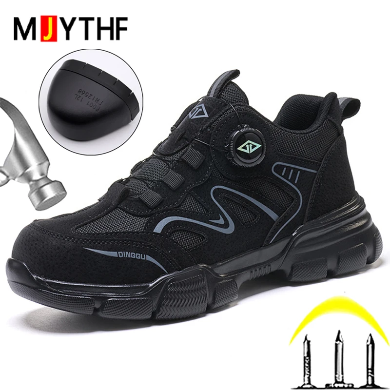 Rotating button Security Boots Work Shoes Men Steel Toe Cap Protection Shoes Anti-smash Anti puncture Indestructible shoes 2026